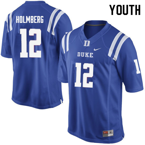 Youth #12 Gunnar Holmberg Duke Blue Devils College Football Jerseys Sale-Blue - Click Image to Close
